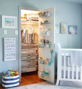 a nursery closet uses limited space to its advantage