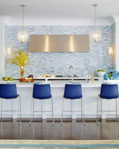 Blue is used to create a sense of serenity in this kitchen