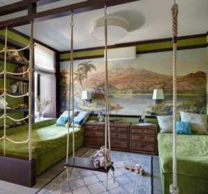 A jungle-themed kids' room