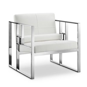 white leather and chrome accent chair