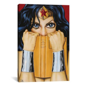 painting of wonder woman behind book