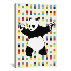 PANDA WITH GUNS BRIGHT DOTS