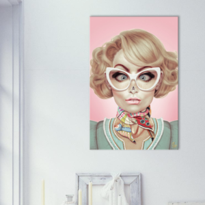 painting of woman with blush pink on wall
