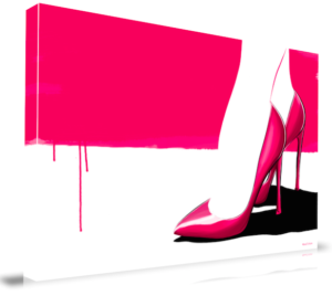 Pink stiletto shoes on white and pink background