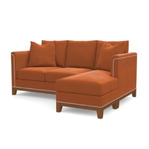 sofa with chaise in orange on white background