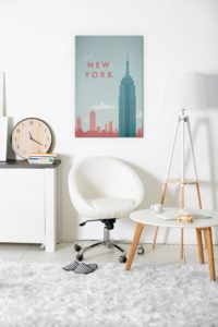 wall art over wood desk