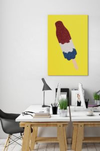 dining table with painting of popsicle above it