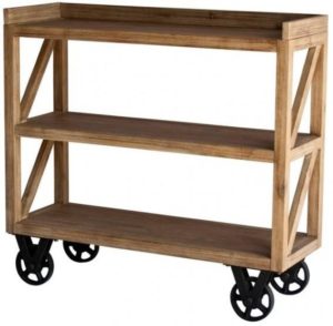 wood cart console table on white background