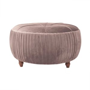 round ottoman in pink against white background