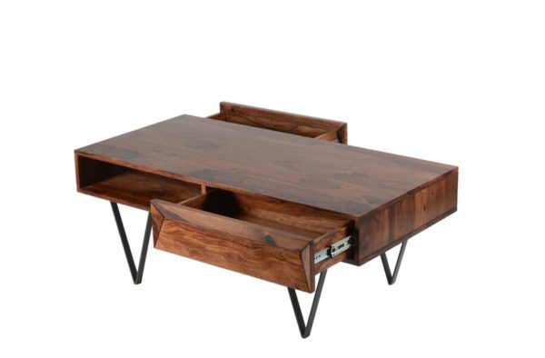 brown coffee table with drawers on white background