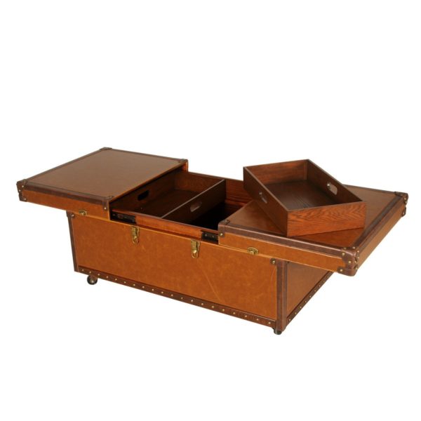 brown storage trunk with sliding lid