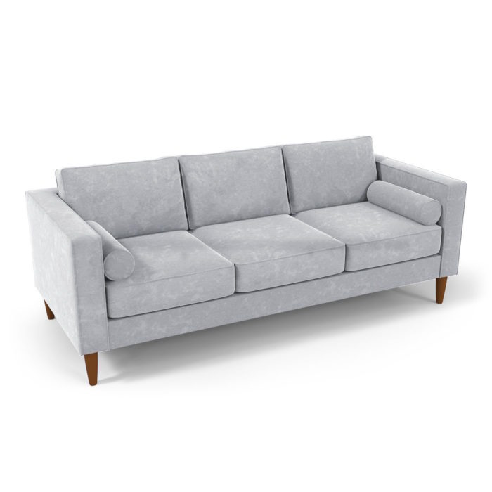 Grey three seat fabric sofa with wooden legs